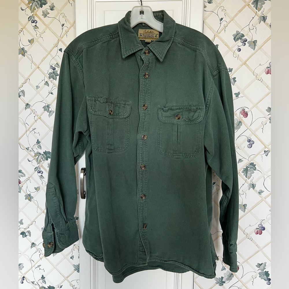CLEARANCE Men’s Large Cabela’s Deerskin Soft Green Chamois Button Down Shirt